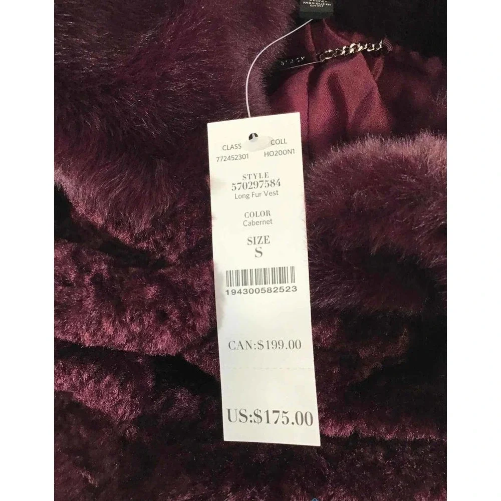 White House Black Market Cabernet Long Faux Fur Vest-Women's SZ Small - Picture 6 of 6